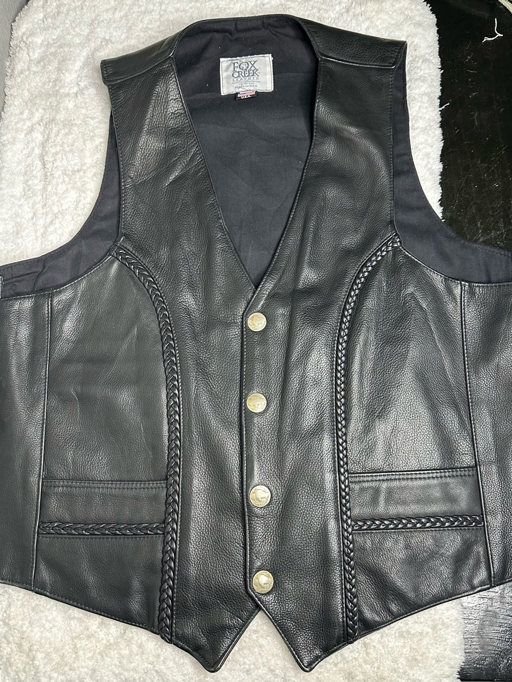 Fox Creek Braided Leather Motorcycle Biker Vest USA Size 50 2XL